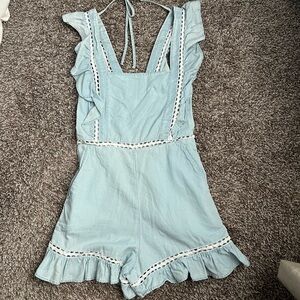 BCBGeneration Light Blue Ruffle Romper
